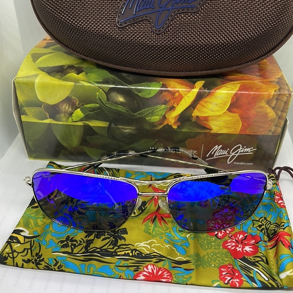 Brand New Maui Jim Polarized Pilot double bridge MJ773 Silver with Blue Mirror - Picture 2 of 9